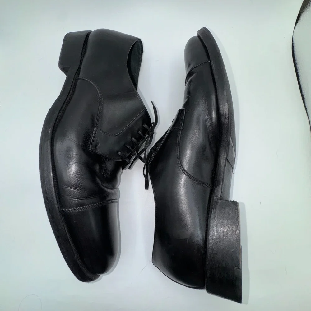Salvatore Ferragamo Mens Oxford 9 Wide Black Leather Cap Toe Lace Up Dress Shoes